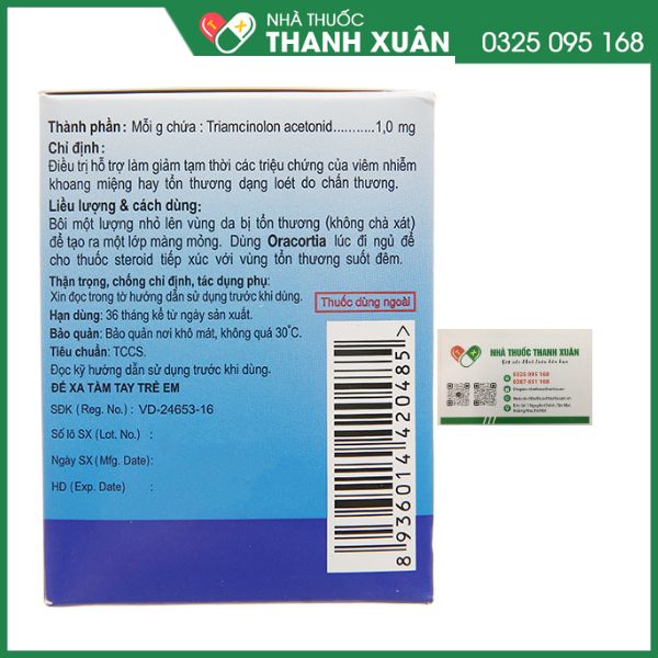 ORACORTIA thuốc mỡ trị nhiễm khuẩn miệng